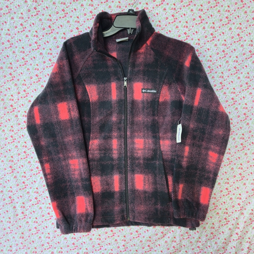 Columbia Benton Springs Fleece Jacket Womens Small Full Zip Pink Black Plaid